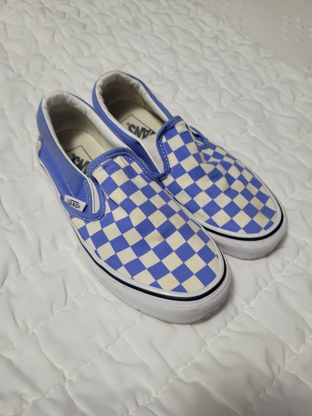 Vans Kids Slip-On Checkerboard Blue and White Sneakers